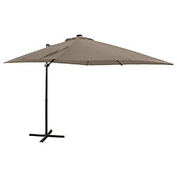 vidaXL Parasol de jardin en porte-à-faux et mât et lumières LED taupe 