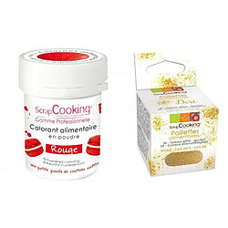 Scrapcooking Colorant alimentaire Rouge + paillettes dorées