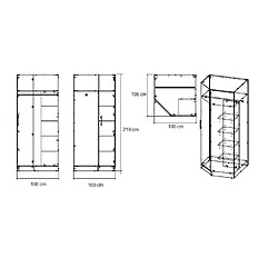 Avis Inside 75 Armoire d'angle dressing KEY chêne 1 porte noir mat 100 x 100 cm