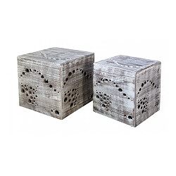 Homestyle4U Tabouret table d'appoint set de 2 cubes en bois