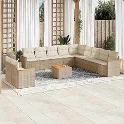 vidaXL Salon de jardin avec coussins 12 pcs beige résine tressée