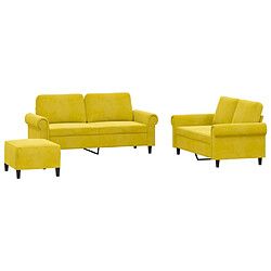 vidaXL Ensemble de canapés 3 pcs avec coussins Jaune Velours