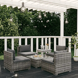 vidaXL Salon de jardin 5 pcs avec coussins résine tressée gris