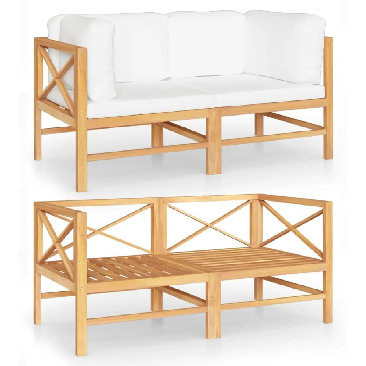 Maison Chic Canapé de jardin 2 places avec coussins | Canapé d'extérieur | Fauteuil,Banquette Jardin crème Bois de teck -MN76018