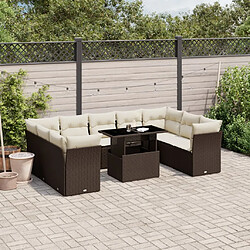 vidaXL Salon de jardin 10 pcs avec coussins marron résine tressée 