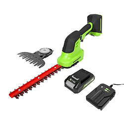 Greenworks Tools Cisaille sculpte-haies & taille-herbes à batterie 2en1 Greenworks G24SHTK2 (Li-Ion 24V 2400 coups/min épaisseur de coupe 8mm taille-haie de 20cm taille-herbe de 120mm avec batterie 2Ah et chargeur 