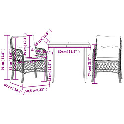 vidaXL Ensemble de bistro 3 pcs et coussins gris clair résine tressée pas cher