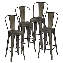 Helloshop26 Lot de 4 chaises hautes vintage en métal chaise de cuisine de 76 cm chaises de bar en métal avec dossier haut tabourets de bar noir 20_0008801 