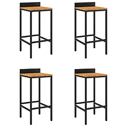 vidaXL Tabourets de bar lot de 4 noir résine tressée et bois d'acacia