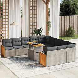 vidaXL Salon de jardin 11 pcs avec coussins gris résine tressée 