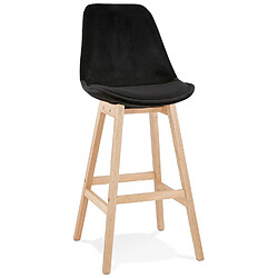 Alterego Tabouret de bar 'MORISS' en velours noir et pieds en bois naturel