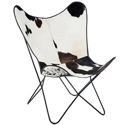 Paris Prix Fauteuil Design Peau de Vache Papillon 92cm Noir & Blanc 