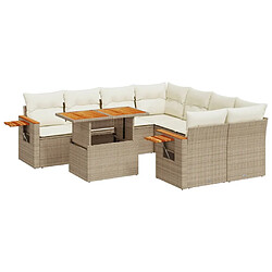 vidaXL Salon de jardin avec coussins 9 pcs beige résine tressée