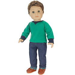 Teamson Kids Sophia’s 3 PCS 18 "Boy Doll Green Top & Jeans Tentime avec des chaussures de poule à poupées