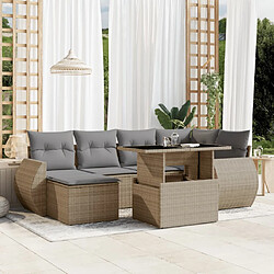 vidaXL Salon de jardin avec coussins 7 pcs beige résine tressée 