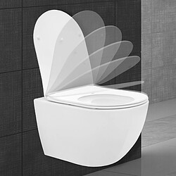 Avis ML-Design ECD Germany WC Suspendu en Céramique sans Rebord, Revêtement Nano, Court, 49 cm, WC Blanc avec Siège WC Amovible en Duroplast Softclose Abaissement Automatique, Chasse d'Eau Profonde, Effet Lotus