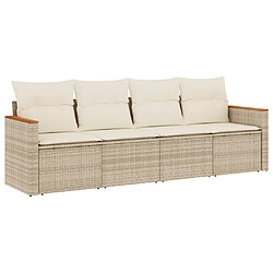 vidaXL Salon de jardin avec coussins 4 pcs beige résine tressée