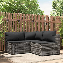 vidaXL Salon de jardin 3 pcs avec coussins Gris Résine tressée 