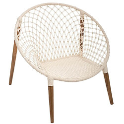 Pegane Lot de 2 fauteuils tressés en coton et teck coloris blanc - Longueur 90 x Profondeur 90 x Hauteur 85 cm