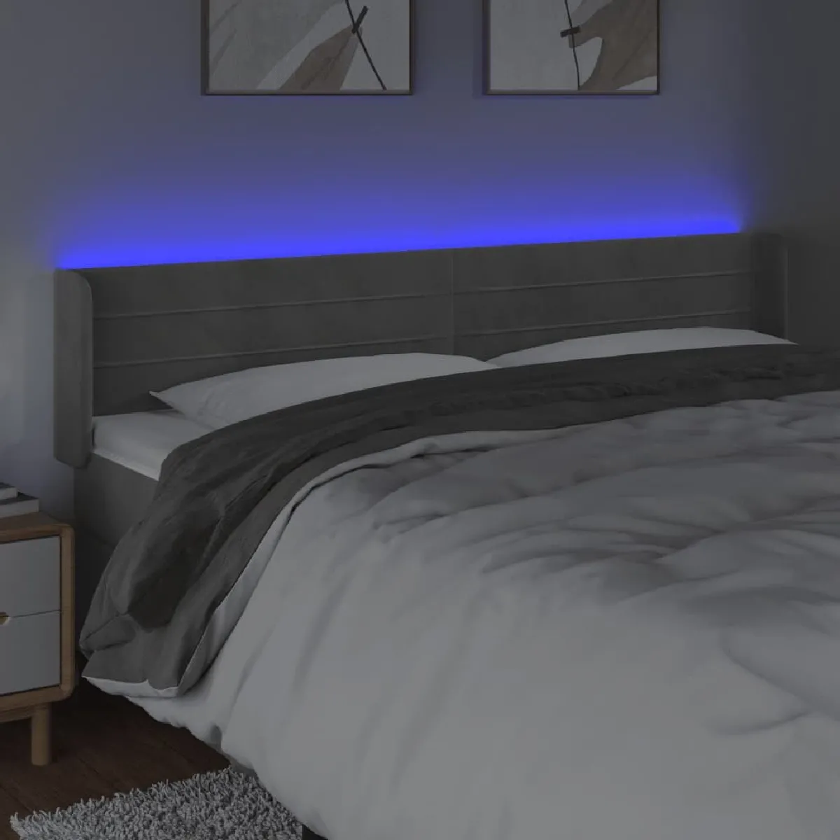 Acheter Maison Chic Tête de lit scandinave à LED,meuble de chambre Gris clair 203x16x78/88 cm Velours -MN33352