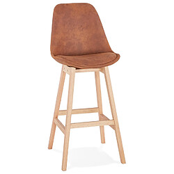 Alterego Tabouret de bar 'ASPEN' en microfibre brune et pieds en bois finition naturelle