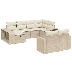 vidaXL Salon de jardin avec coussins 10 pcs beige résine tressée