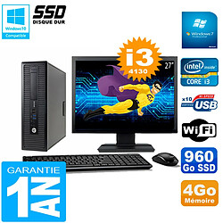 PC HP EliteDesk 800 G1 SFF Ecran 27" Core I3-4130 4Go Disque 960 Go SSD Wifi W7 · Occasion 