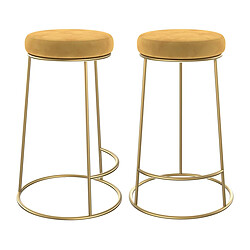 Rendez Vous Deco Tabouret de bar mi-hauteur Kendal en velours jaune curry 63 cm (lot de 2)