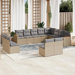 vidaXL Salon de jardin et coussins 12 pcs mélange beige résine tressée 