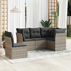 vidaXL Salon de jardin 5 pcs avec coussins gris clair résine tressée 