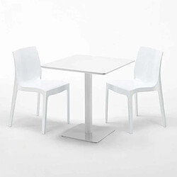 Avis Grand Soleil Table carrée 70x70 blanche avec 2 chaises colorées Ice Meringue, Couleur: Blanc