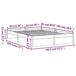 vidaXL Cadre de lit sans matelas noir bois massif 140x190 cm pas cher