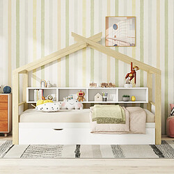 KOMHTOM Blanc 140 * 200cm lit familial, lit d'enfant, avec lit gigogne, quatre treillis de rangement pas cher