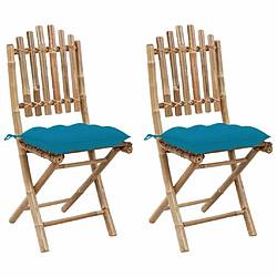 Maison Chic Lot de 2 Chaises pliables de jardin avec coussins - Fauteuil d'extérieur Bambou -MN36345