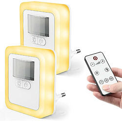 Universal Prise de lumière de nuit LED avec détecteur de mouvement, réglable, réglable et économe en énergie avec télécommande, lumière directionnelle automatique, contrôle du temps, lumière de nuit pour la chambre des enfants, chambre à coucher, couloir, (blanc) 