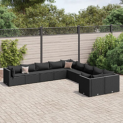 vidaXL Salon de jardin 10 pcs avec coussins noir résine tressée