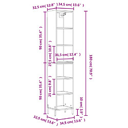 vidaXL Buffet haut Sonoma gris 34,5x32,5x180 cm Bois d'ingénierie pas cher