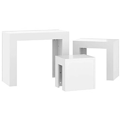 Maison Chic Ensemble de 3 Tables basses gigognes,Table Console pour salon Blanc brillant Aggloméré -MN64256 pas cher