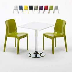 Grand Soleil Table Carrèe Blanc + 2 Chaises Colorées