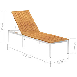 vidaXL Chaise longue avec coussin Bois d'acacia et acier inoxydable pas cher