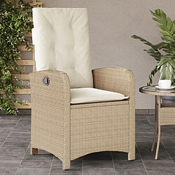 vidaXL Chaise inclinable de jardin avec coussins beige résine tressée 