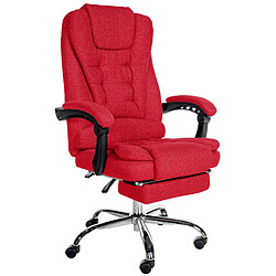 Decoshop26 Fauteuil de bureau ergonomique généreusement rembourrée avec repose-pieds en tissu rouge et métal chromé 10_0002572 