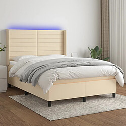 vidaXL Sommier à lattes de lit matelas et LED Crème 140x200 cm Tissu