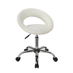 Decoshop26 Tabouret chaise à roulette avec dossier synthétique blanc hauteur réglable TABO09014 