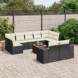 vidaXL Salon de jardin 10 pcs avec coussins noir résine tressée 