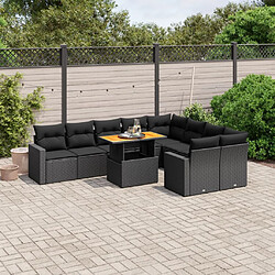 vidaXL Salon de jardin 10 pcs avec coussins noir résine tressée 