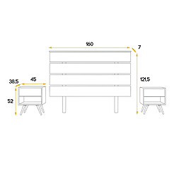 Pegane Ensemble de tête de lit 160 cm + 2 tables de chevet en bois coloris blanc, chêne