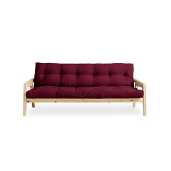 Inside 75 Canapé convertible futon GRAB pin naturel coloris bordeaux couchage 130 cm.