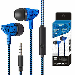 Avis Casque Intra-Auriculaire À Commande Filaire Avec Microphone Prise Stéréo 3,5 Mm Mode Fil Tressé Crack Écouteurs Bleu