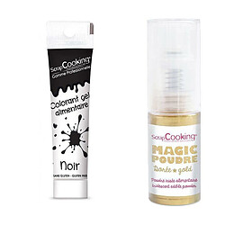 Scrapcooking Gel colorant alimentaire noir + Poudre irisée dorée